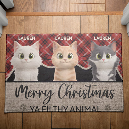 Merry Christmas Ya Filthy Animal Cat Lover v3 Doormat, Cat Personalized Home Decor Mat, Xmas Gift For Cat Owners, Pet Lovers Gift Idea