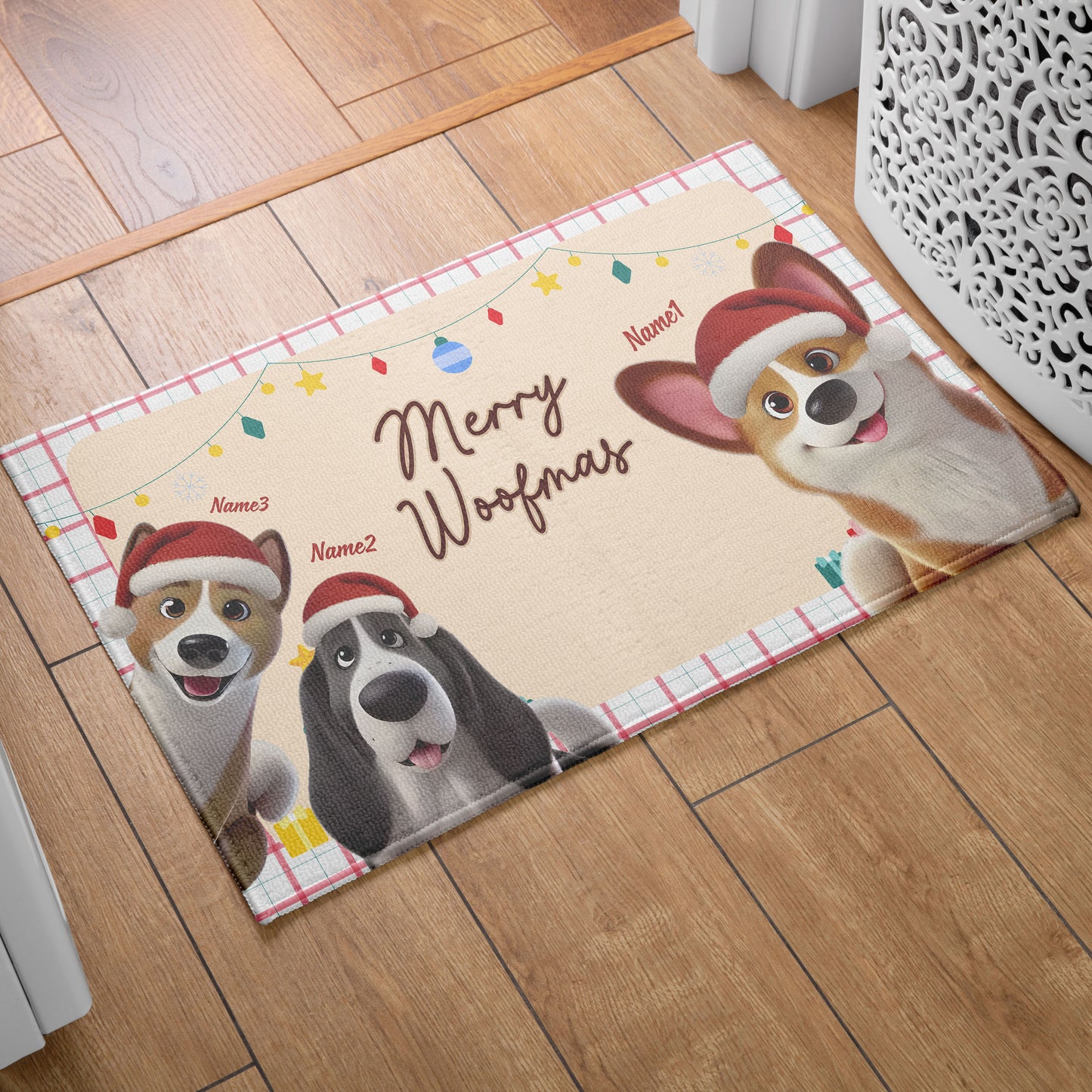 Merry Woofmas Christmas Doormat, Dog Personalized Home Decor Mat, Xmas Gift For Pet Owners, Pet Lovers Gift Idea