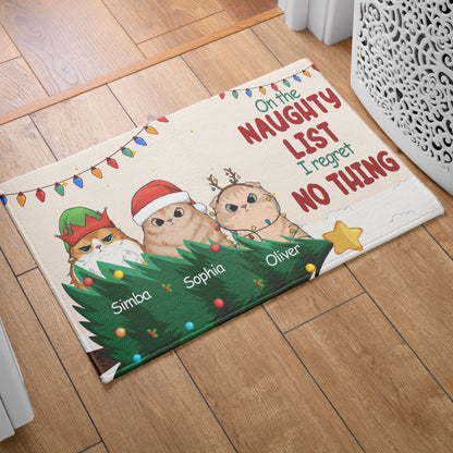 On The Naughty List I Regret Nothing Cat Lover v3 Doormat, Cat Personalized Home Decor Mat, Xmas Gift For Cat Owners, Pet Lovers Gift Idea