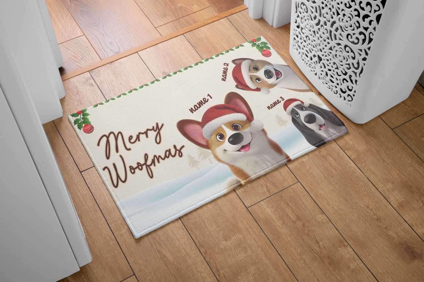 Merry Woofmas Dog Lover Doormat, Dog Personalized Home Decor Mat, Xmas Gift For Pet Owners, Pet Lovers Gift Idea