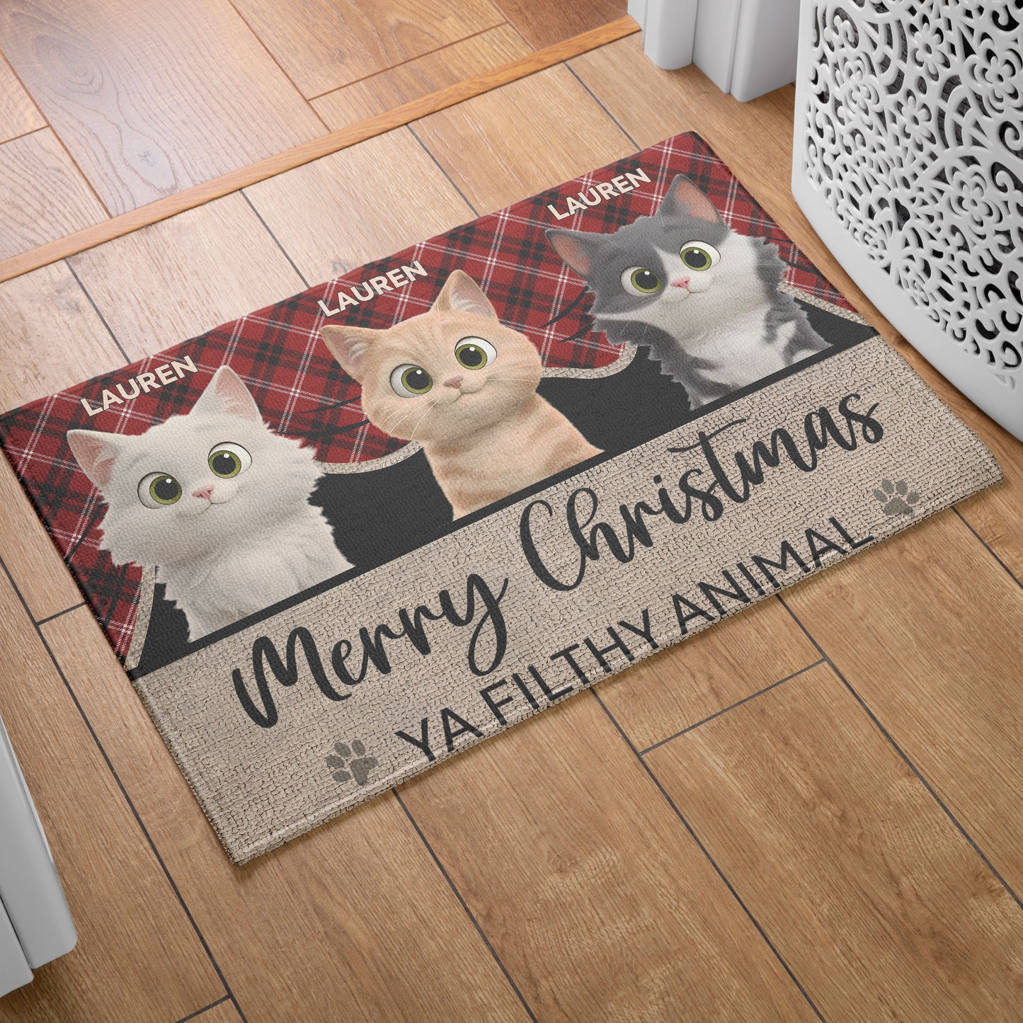 Merry Christmas Ya Filthy Animal Cat Lover v3 Doormat, Cat Personalized Home Decor Mat, Xmas Gift For Cat Owners, Pet Lovers Gift Idea