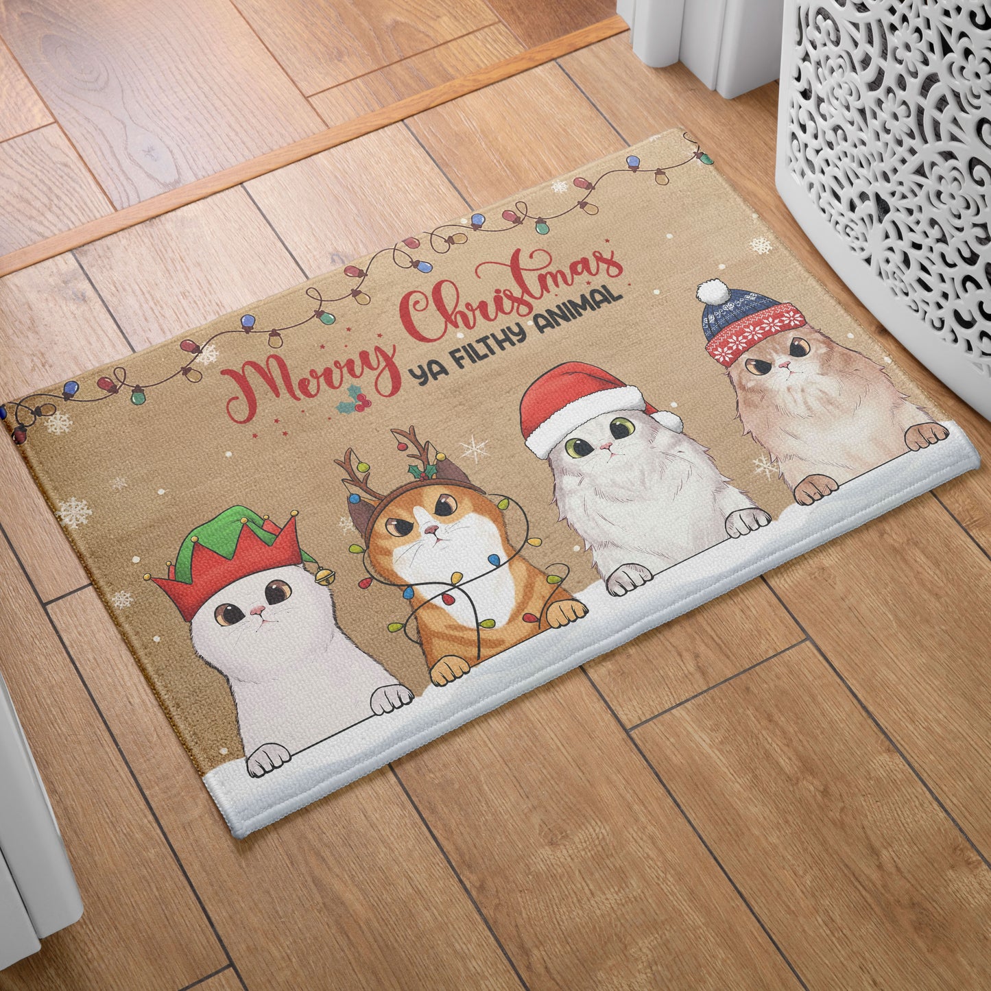 Merry Christmas Ya Filthy Animal Cat Lover Doormat, Cat Personalized Home Decor Mat, Xmas Gift For Cat Owners, Pet Lovers Gift Idea