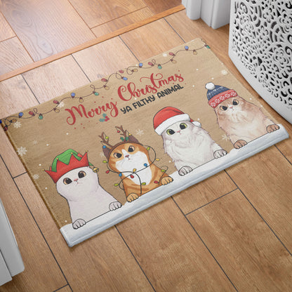 Merry Christmas Ya Filthy Animal Cat Lover Doormat, Cat Personalized Home Decor Mat, Xmas Gift For Cat Owners, Pet Lovers Gift Idea