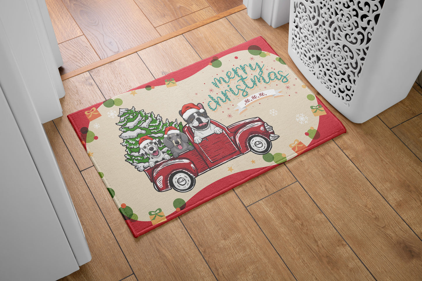 Merry Xmas Ho Ho Ho Dog Lover Doormat, Dog Personalized Home Decor Mat, Xmas Gift For Pet Owners, Pet Lovers Gift Idea