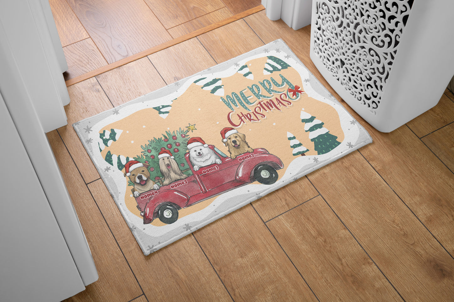 Merry Christmas Dog Parents Doormat, Dog Personalized Home Decor Mat, Xmas Gift For Pet Owners, Pet Lovers Gift Idea