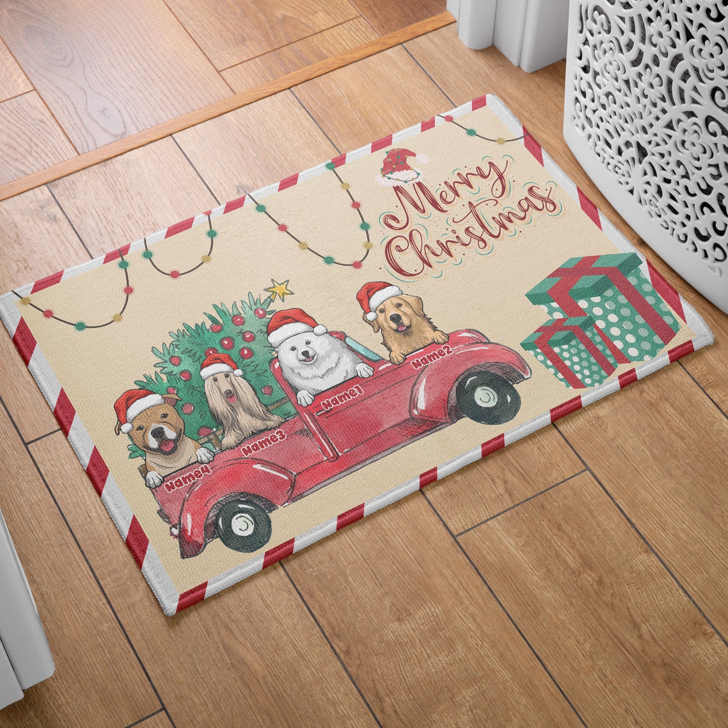 Merry Christmas Dog Mom Doormat, Dog Personalized Home Decor Mat, Xmas Gift For Pet Owners, Pet Lovers Gift Idea