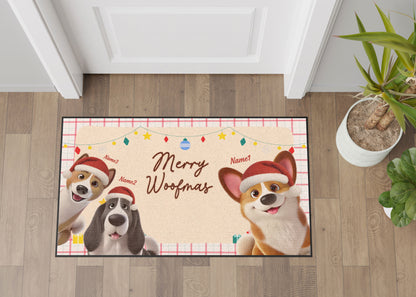 Merry Woofmas Christmas Doormat, Dog Personalized Home Decor Mat, Xmas Gift For Pet Owners, Pet Lovers Gift Idea