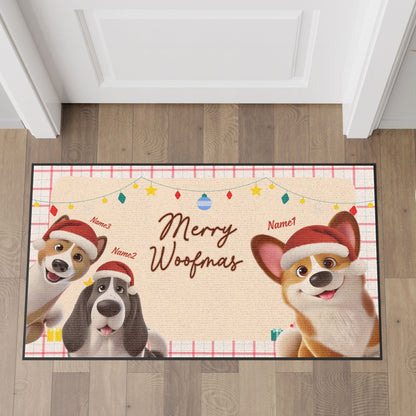 Merry Woofmas Christmas Doormat, Dog Personalized Home Decor Mat, Xmas Gift For Pet Owners, Pet Lovers Gift Idea