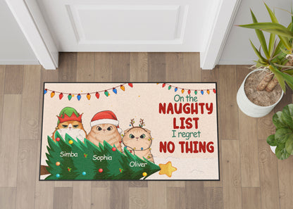On The Naughty List I Regret Nothing Cat Lover v3 Doormat, Cat Personalized Home Decor Mat, Xmas Gift For Cat Owners, Pet Lovers Gift Idea