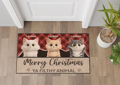 Merry Christmas Ya Filthy Animal Cat Lover v3 Doormat, Cat Personalized Home Decor Mat, Xmas Gift For Cat Owners, Pet Lovers Gift Idea
