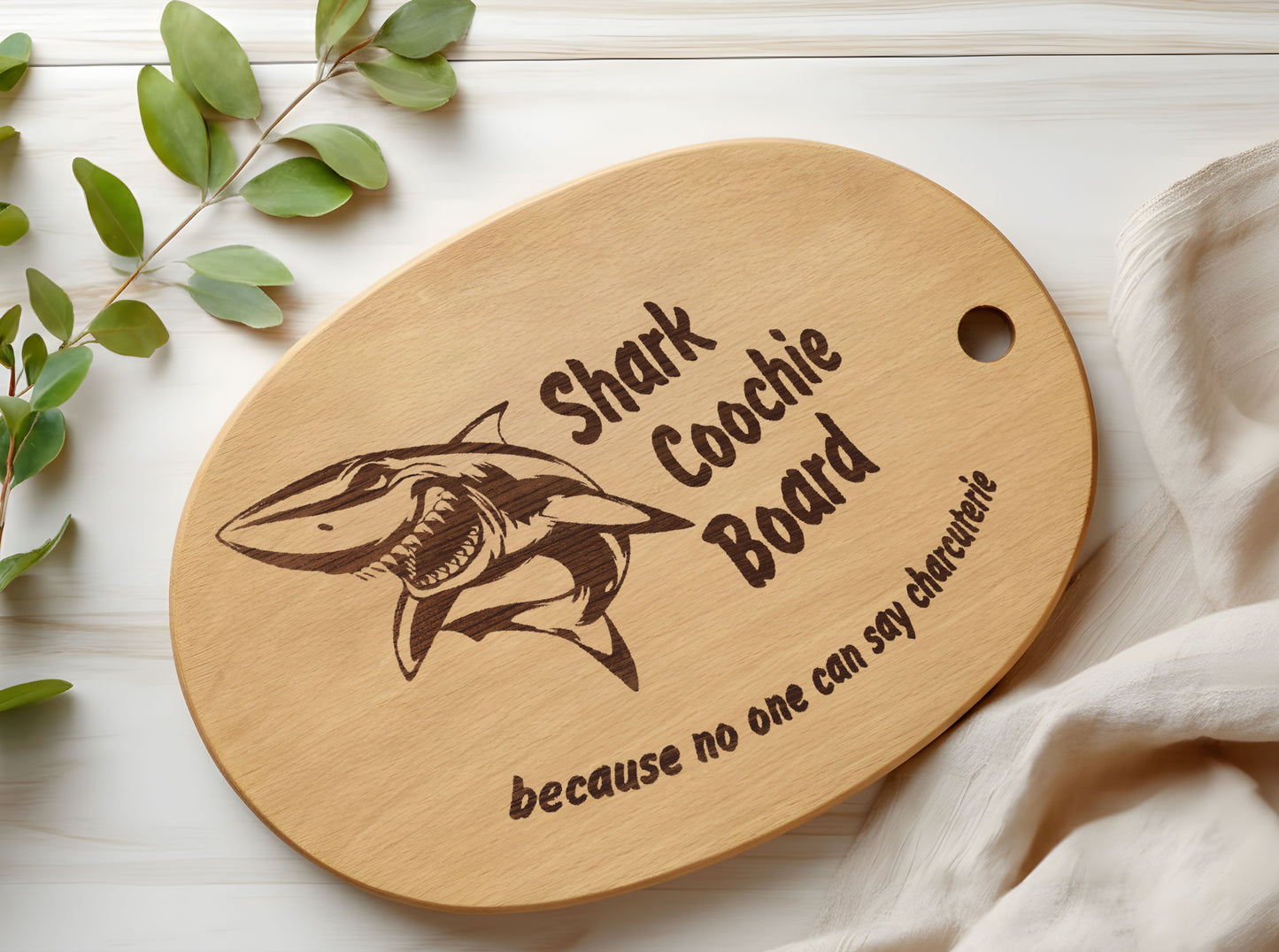 Shark Coochie Board - Funny Engraved Wooden Cutting Board for Kitchen Decor, Housewarming Gift for Him & Her