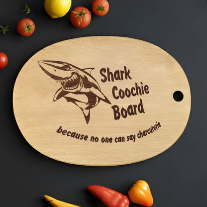 Shark Coochie Board - Funny Engraved Wooden Cutting Board for Kitchen Decor, Housewarming Gift for Him & Her