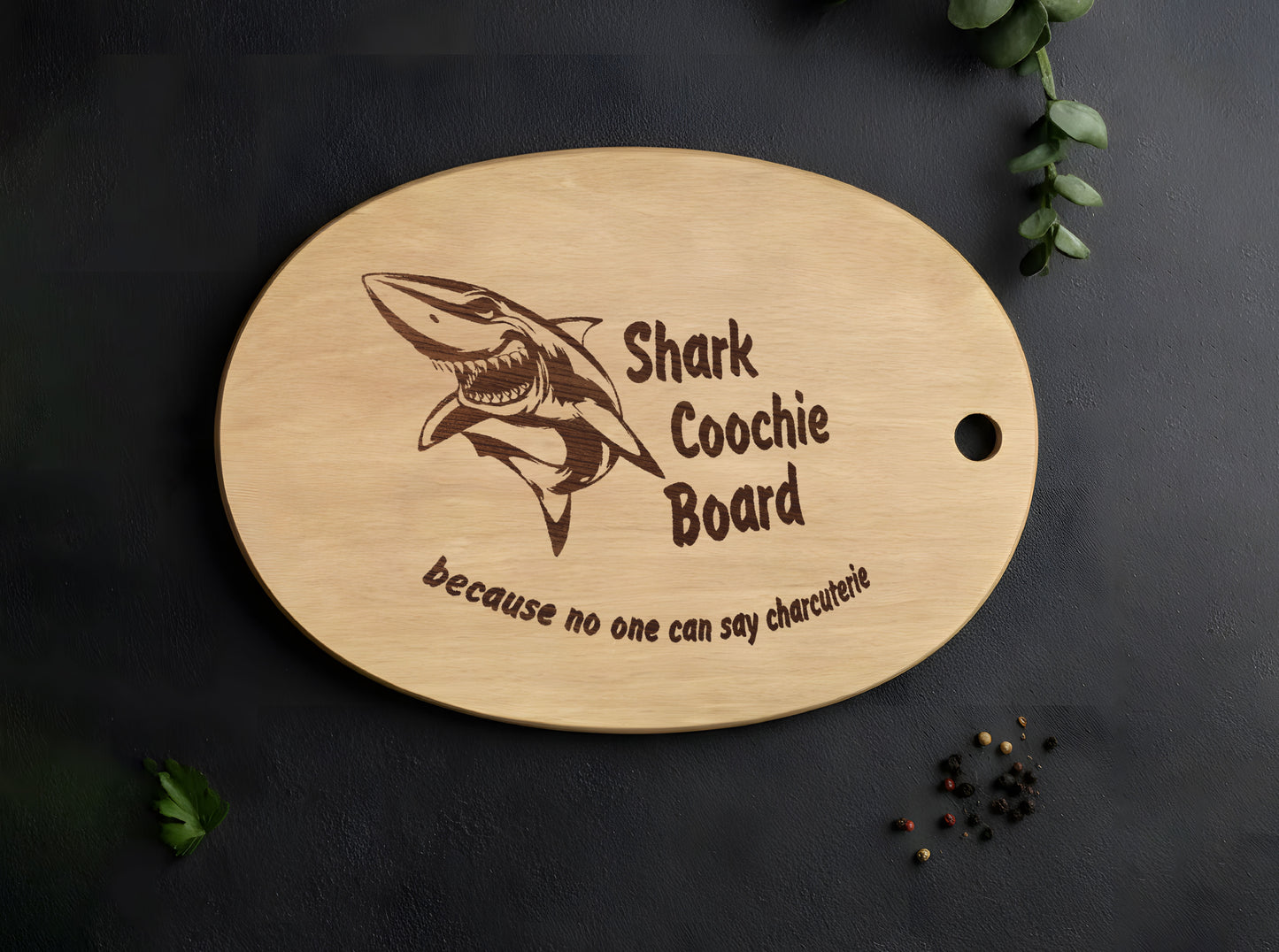Shark Coochie Board - Funny Engraved Wooden Cutting Board for Kitchen Decor, Housewarming Gift for Him & Her
