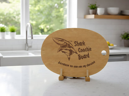Shark Coochie Board - Funny Engraved Wooden Cutting Board for Kitchen Decor, Housewarming Gift for Him & Her
