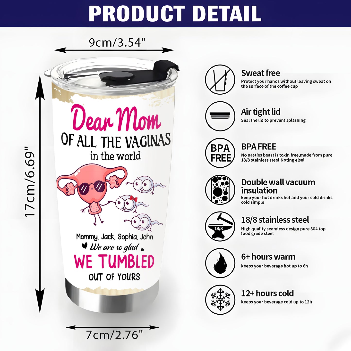 Dear Mom Of All Vaginas In The World, Happy Mother's Day 20oz Tumbler Gift, Gift for Mommy