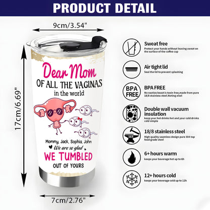Dear Mom Of All Vaginas In The World, Happy Mother's Day 20oz Tumbler Gift, Gift for Mommy