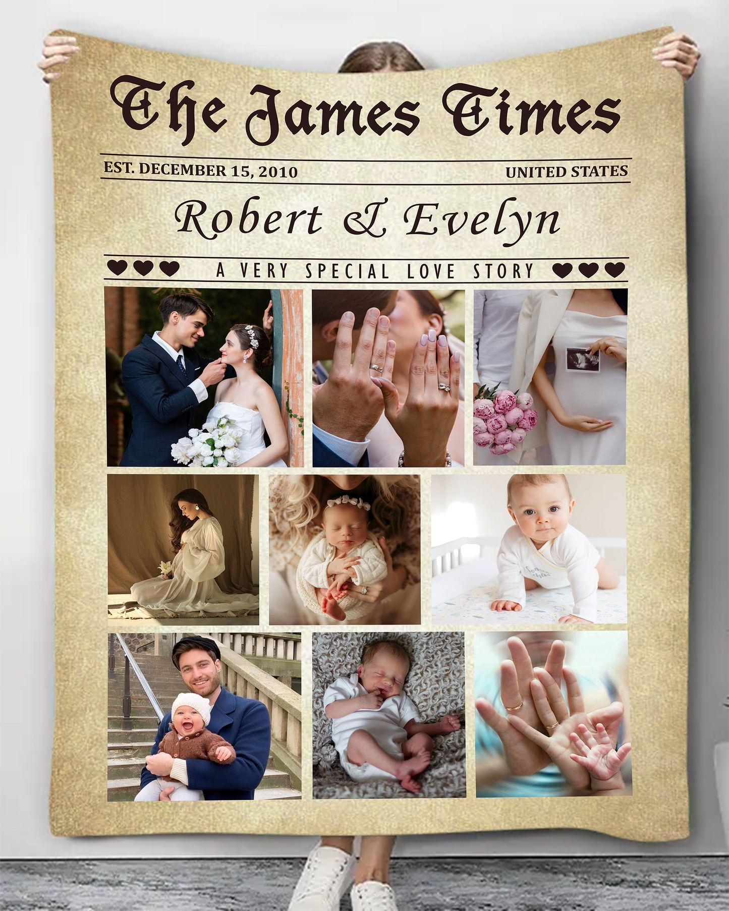 Custom Picture Collage Blanket, Unique Photo Blanket for Couples Engagement, Personalize Wedding Gift, Anniversary Newspaper Blanket for Couples