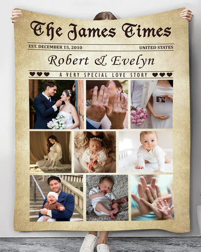 Custom Picture Collage Blanket, Unique Photo Blanket for Couples Engagement, Personalize Wedding Gift, Anniversary Newspaper Blanket for Couples