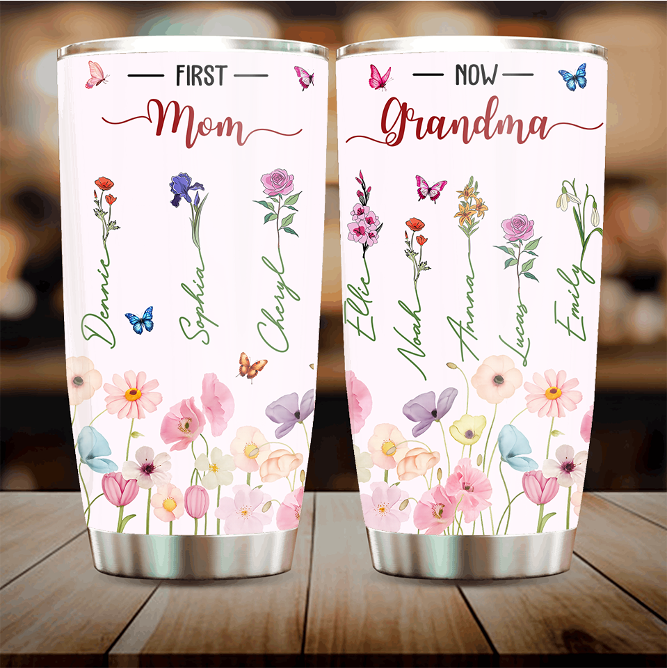 First Mom Now Grandma - Personalized 20oz Tumbler, Gift for Nana Grandma, Mother's Day Gift Tumbler