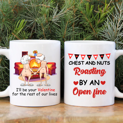 Personalized Funny Old Couple Ceramic Mug - Christmas Gift Idea For Couple - Chest And Nuts Roasting By An Open Fire