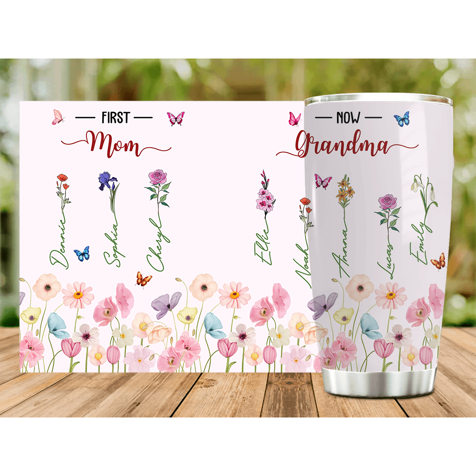 First Mom Now Grandma - Personalized 20oz Tumbler, Gift for Nana Grandma, Mother's Day Gift Tumbler