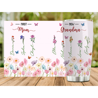 First Mom Now Grandma - Personalized 20oz Tumbler, Gift for Nana Grandma, Mother's Day Gift Tumbler