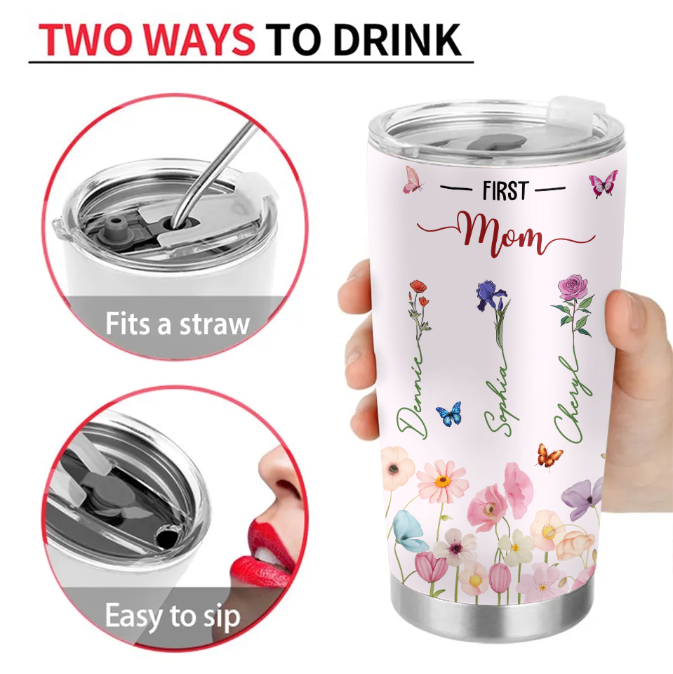 First Mom Now Grandma - Personalized 20oz Tumbler, Gift for Nana Grandma, Mother's Day Gift Tumbler