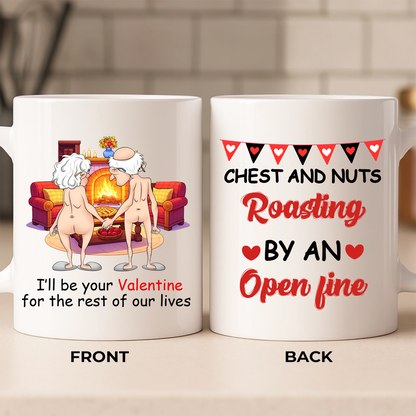 Personalized Funny Old Couple Ceramic Mug - Christmas Gift Idea For Couple - Chest And Nuts Roasting By An Open Fire
