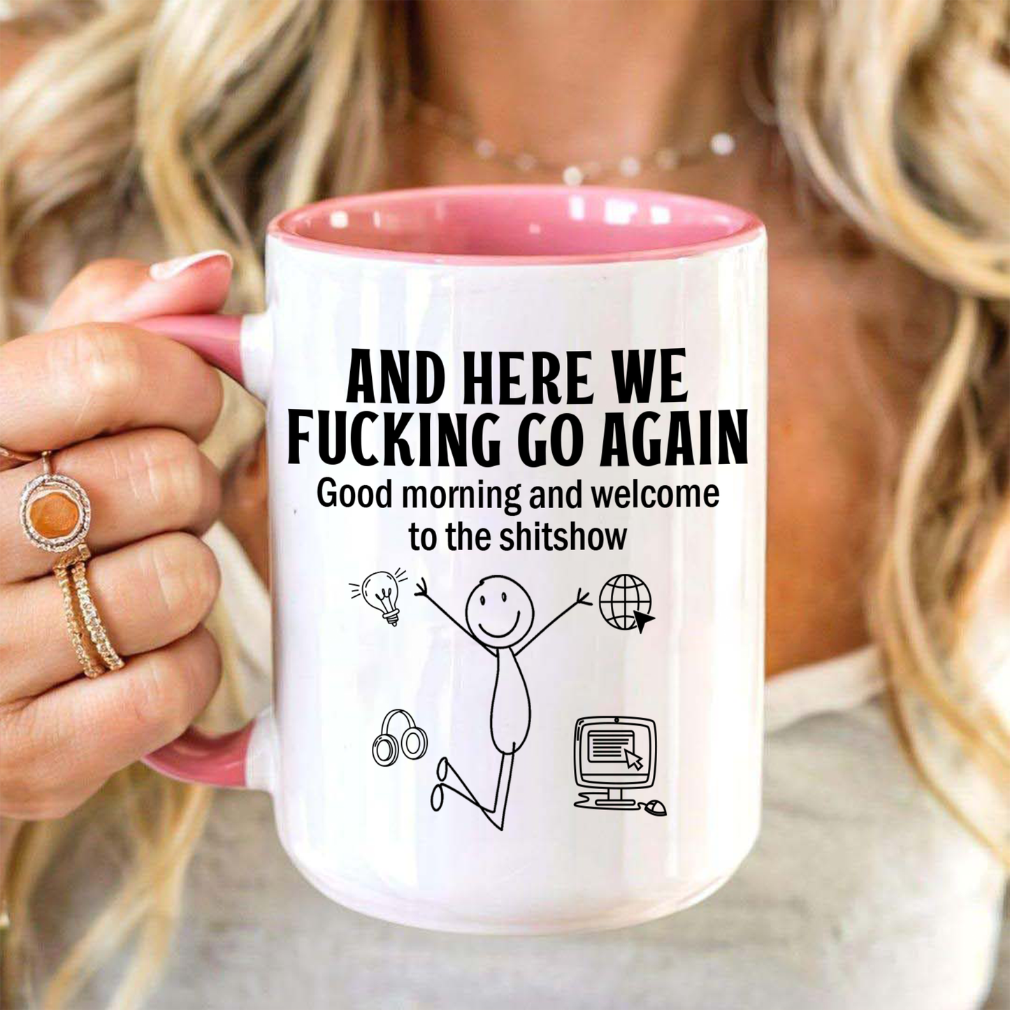 Here We Go Again Accent Mug, Welcome To The Shitshow Coffee Mug, Gift for Co-worker, Office Coffee Mug