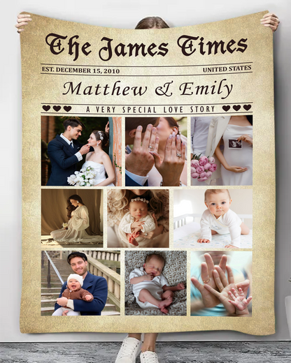 Custom Picture Collage Blanket, Unique Photo Blanket for Couples Engagement, Personalize Wedding Gift, Anniversary Newspaper Blanket for Couples