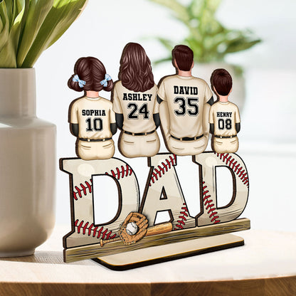 Baseball Dad Family Sitting Back View Personalized Standing Wooden Plaque, Father's Day Gift for Dad, for Grandpa, for Husband