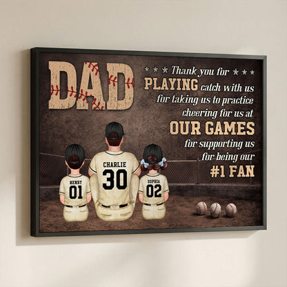 Baseball Dear Dad Thank You - Personalized Poster - Father's Day Gift For Baseball Dad, Husband