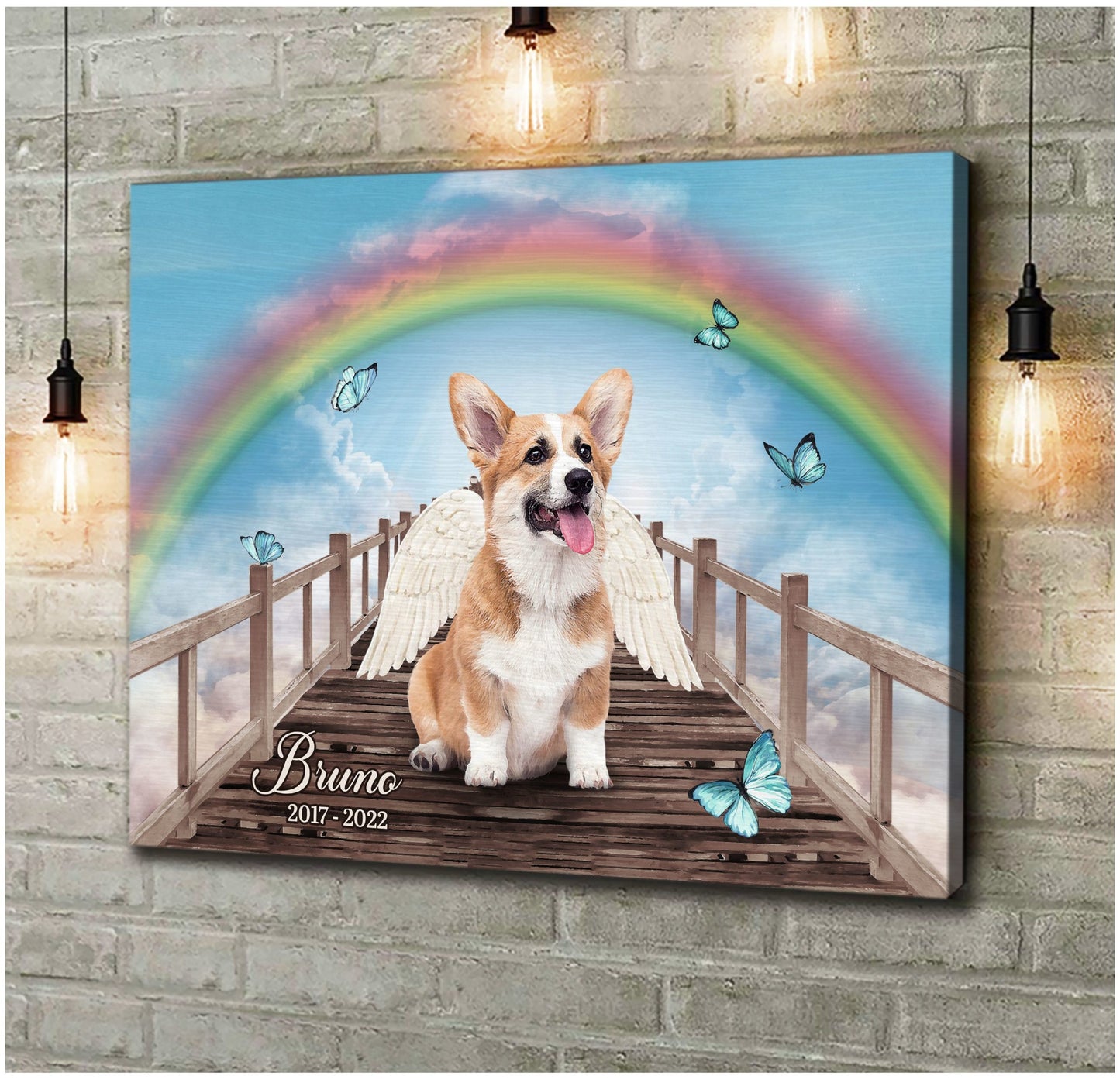 Personalized Dog Loss Gift Pet Portrait Cross Rainbow Bridge Canvas Print
