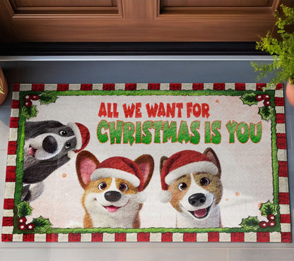 All I Want For Christmas Is You Dog Doormat, Dog Personalized Home Decor Mat, Xmas Gift For Pet Owners, Pet Lovers Gift Idea