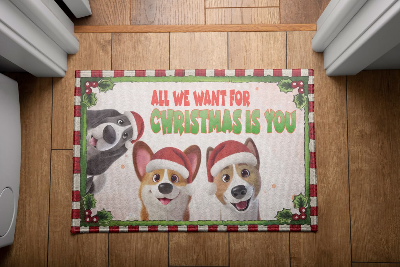 All I Want For Christmas Is You Dog Doormat, Dog Personalized Home Decor Mat, Xmas Gift For Pet Owners, Pet Lovers Gift Idea