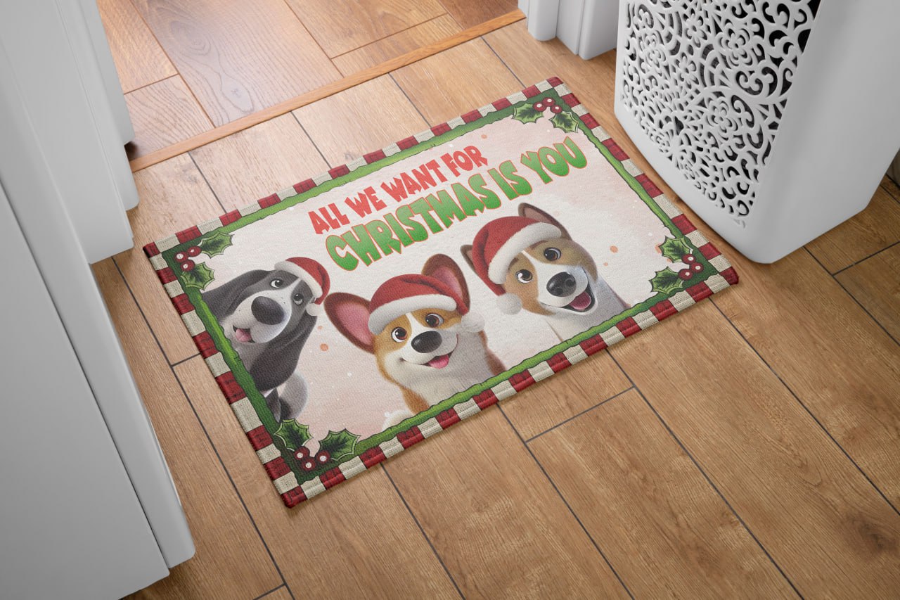 All I Want For Christmas Is You Dog Doormat, Dog Personalized Home Decor Mat, Xmas Gift For Pet Owners, Pet Lovers Gift Idea