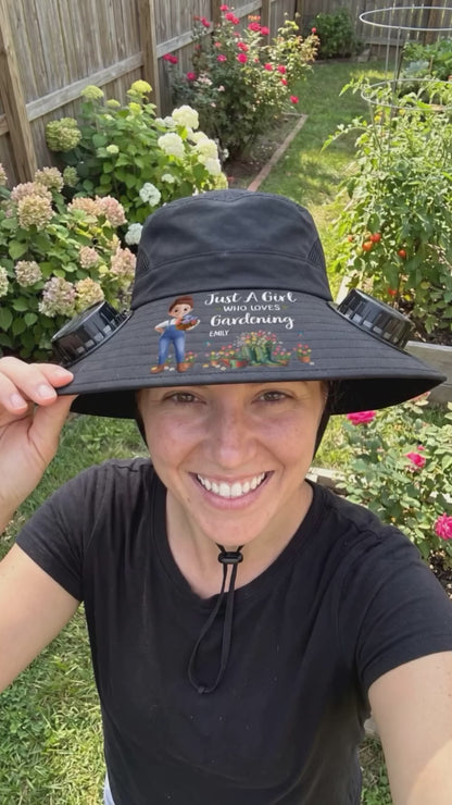 Custom Hat With Fans Solar Power - Personalized Birthday Garden Gifts For Gardeners - Her Happy, Blooming Green World