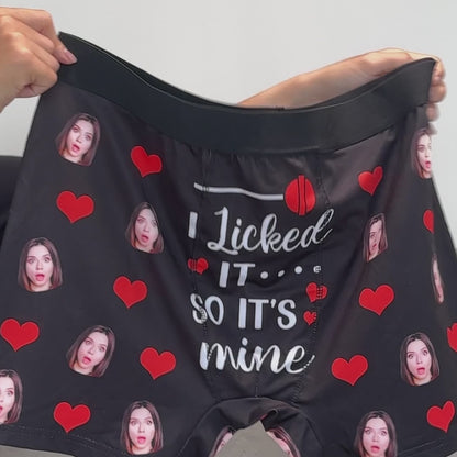 Custom Photo Orgasm Donor I Licked It So It's Mine - Funny Underwear Gift For Husband, Boyfriend - Personalized Men's Boxer Briefs