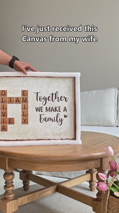 Personalised 'Together We Make A Family' Crossword Canvas, Family Gift, Christmas Gift for Parents & Grandparents