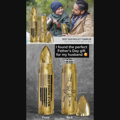 Best Dad Papa Grandpa Ever Fist Bump Outline Nation Flag Independence Day 4th Of July Gift For Husband Father Figures - Personalized Bullet Tumbler - Gift For Husband Dad Grandpa