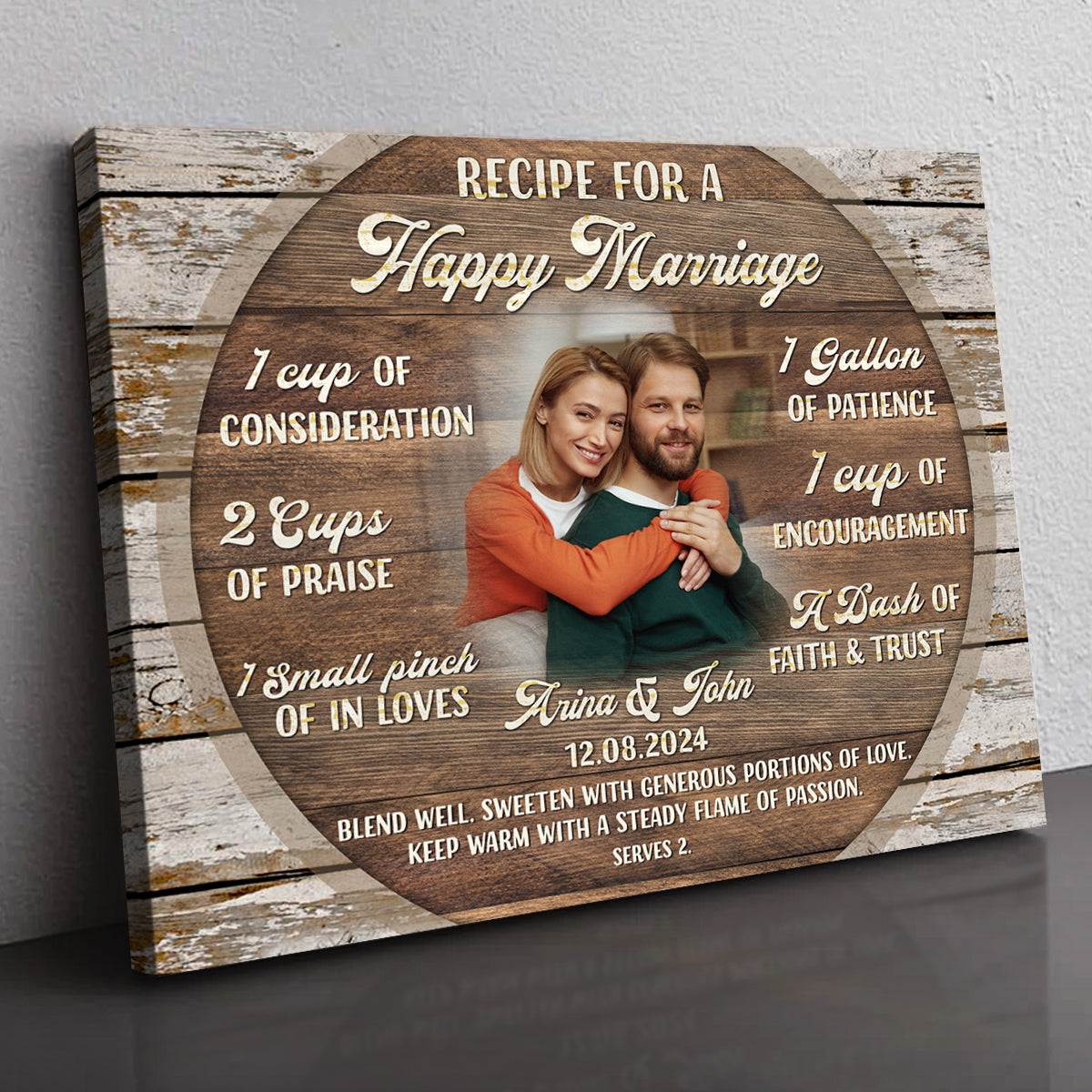 Recipe For A Happy Marriage – Wedding Gift Rustic Custom Photo Canvas Wall Art