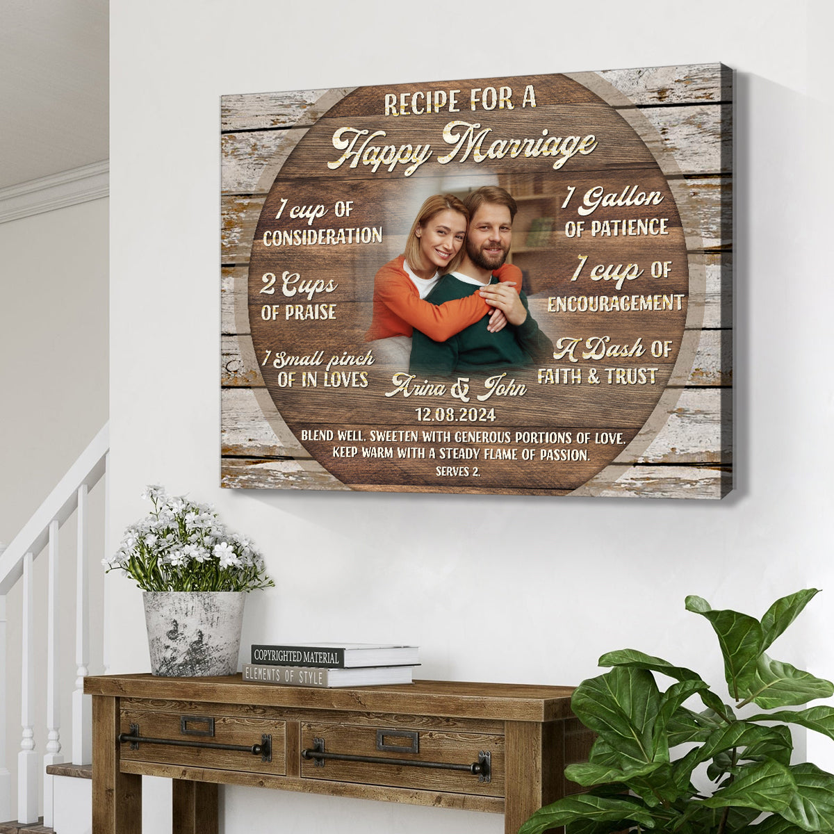 Recipe For A Happy Marriage – Wedding Gift Rustic Custom Photo Canvas Wall Art