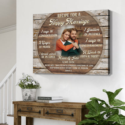 Recipe For A Happy Marriage – Wedding Gift Rustic Custom Photo Canvas Wall Art