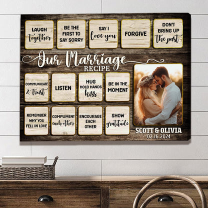 Our Marriage Recipe – Wedding Gift Rustic Custom Photo Canvas Wall Art