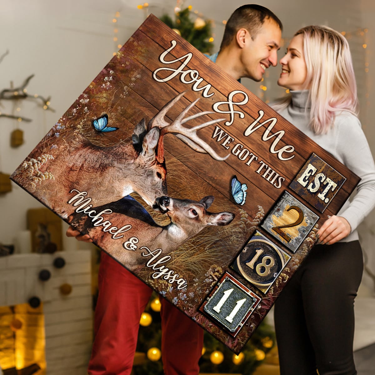 Unique Buck And Doe You And Me Canvas Custom Wedding Date Decor Gift