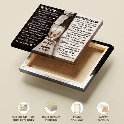 To My Son and Daughter In Law Canvas Wall Art – Personalized Wedding Gift From Parents of The Groom