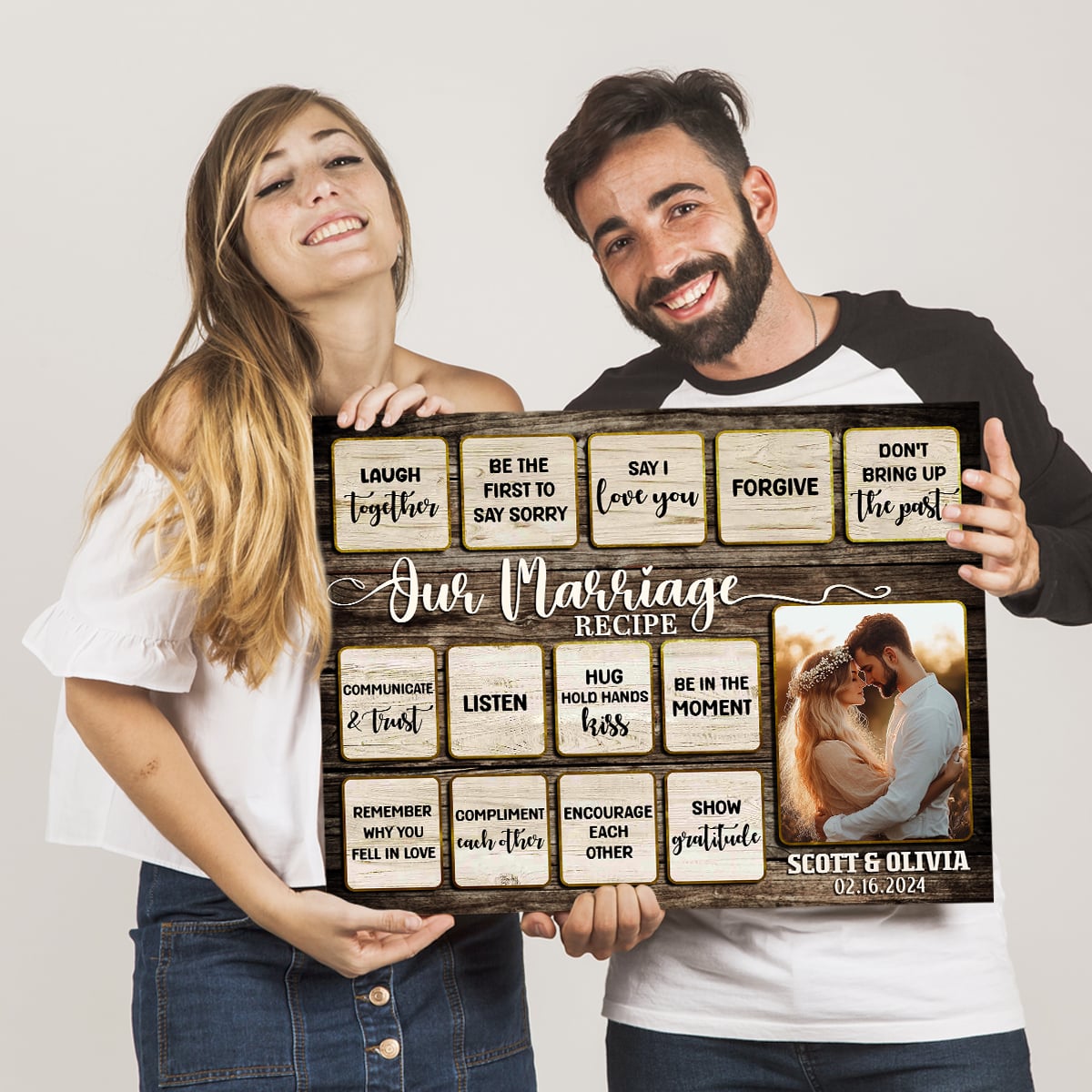 Our Marriage Recipe – Wedding Gift Rustic Custom Photo Canvas Wall Art