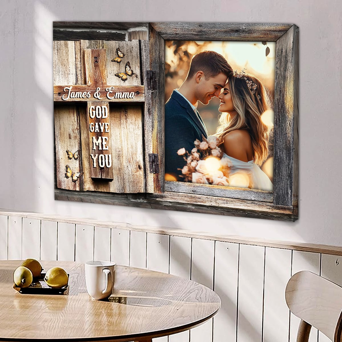 God Gave Me You – Personalized Rustic Wedding Gift Cross Design Canvas Wall Art