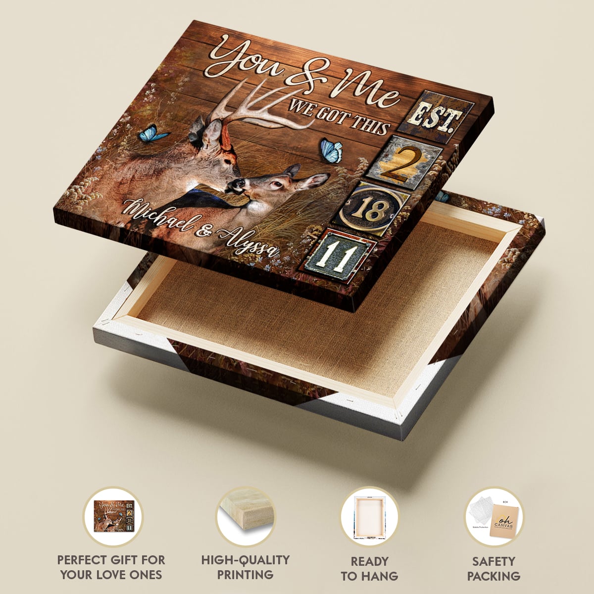 Unique Buck And Doe You And Me Canvas Custom Wedding Date Decor Gift