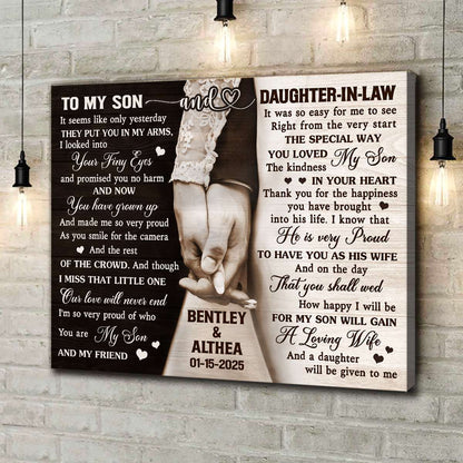 To My Son and Daughter In Law Canvas Wall Art – Personalized Wedding Gift From Parents of The Groom
